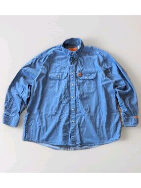 Wrangler RIGGS Workwear FR Shirt Mens XL Blue Flame Resistant HRC 2 Button Up